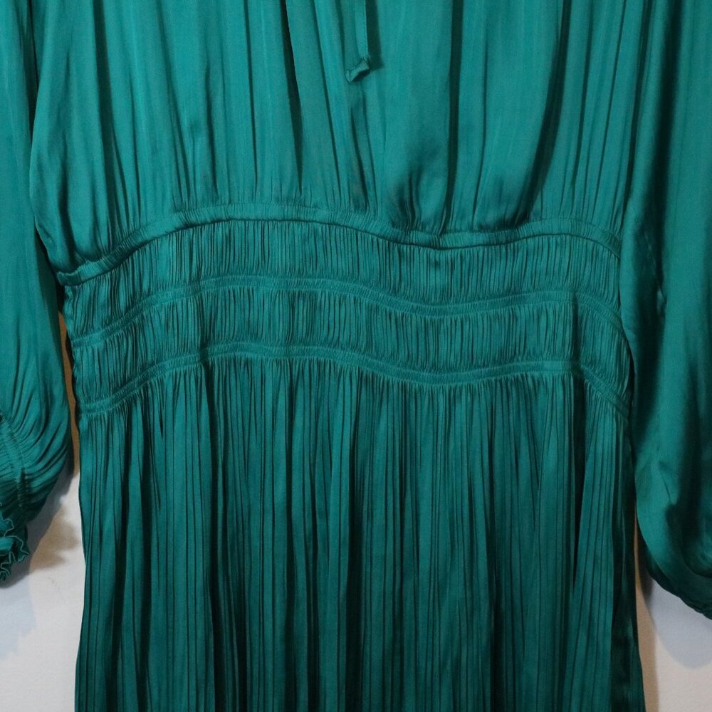 Current Air Anthropologie Pleated Tiered Drop Waist Satin Mini Dress XL Teal - Picture 5 of 8